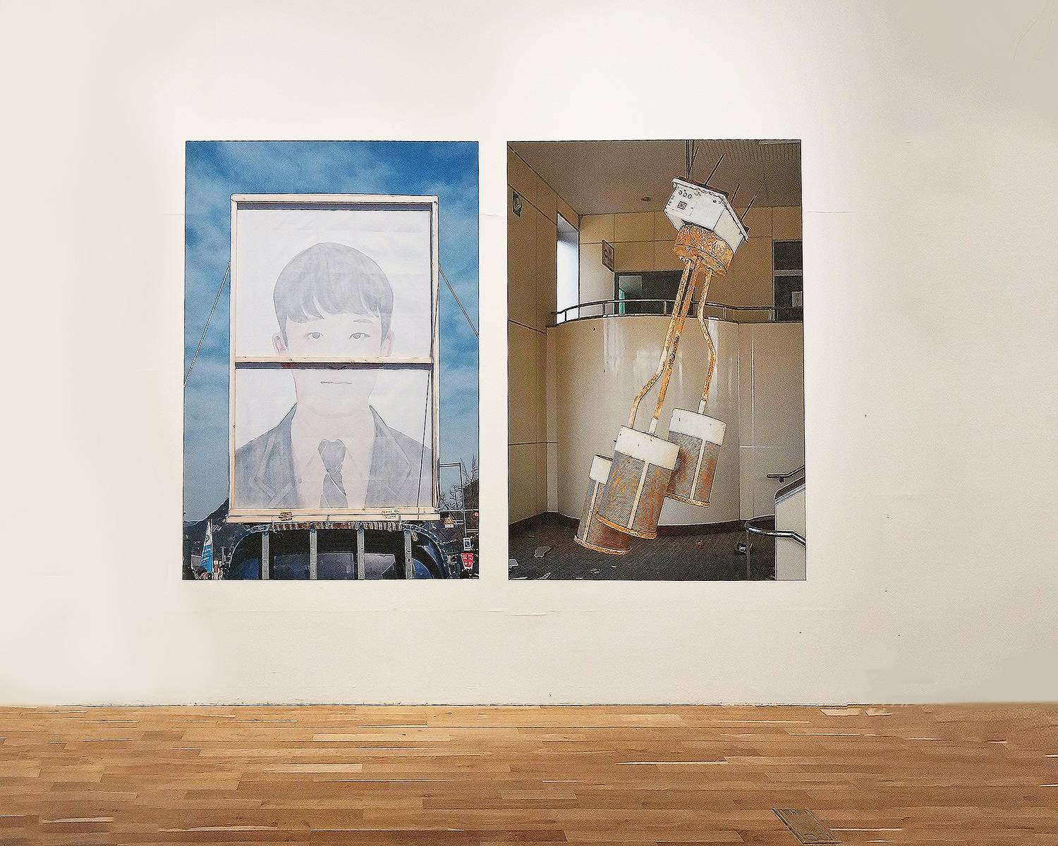 [그림 2: 올해 북서울 미술관에서 열린 2인전&nbsp;타이틀 매치 《장영혜중공업 vs. 홍진훤: 중간 지대는 없다》 전시 정경. 홍진훤, 〈랜덤 포레스트 2025〉 일부]