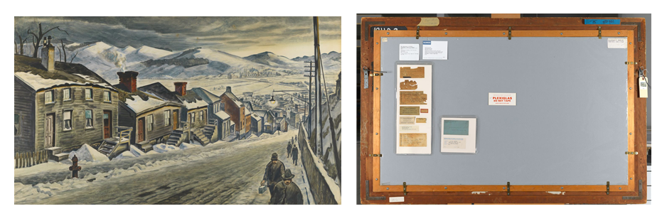 Charles Burchfield, End of the Day, 1938. Watercolor over pencil and charcoal on white paper,&nbsp; &nbsp;28 x 48 in. Joseph E. Temple Fund.