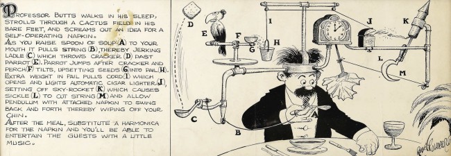 Rube Goldberg, Self-Operating Napkin (1931), Public Domain via Wikimedia Commons