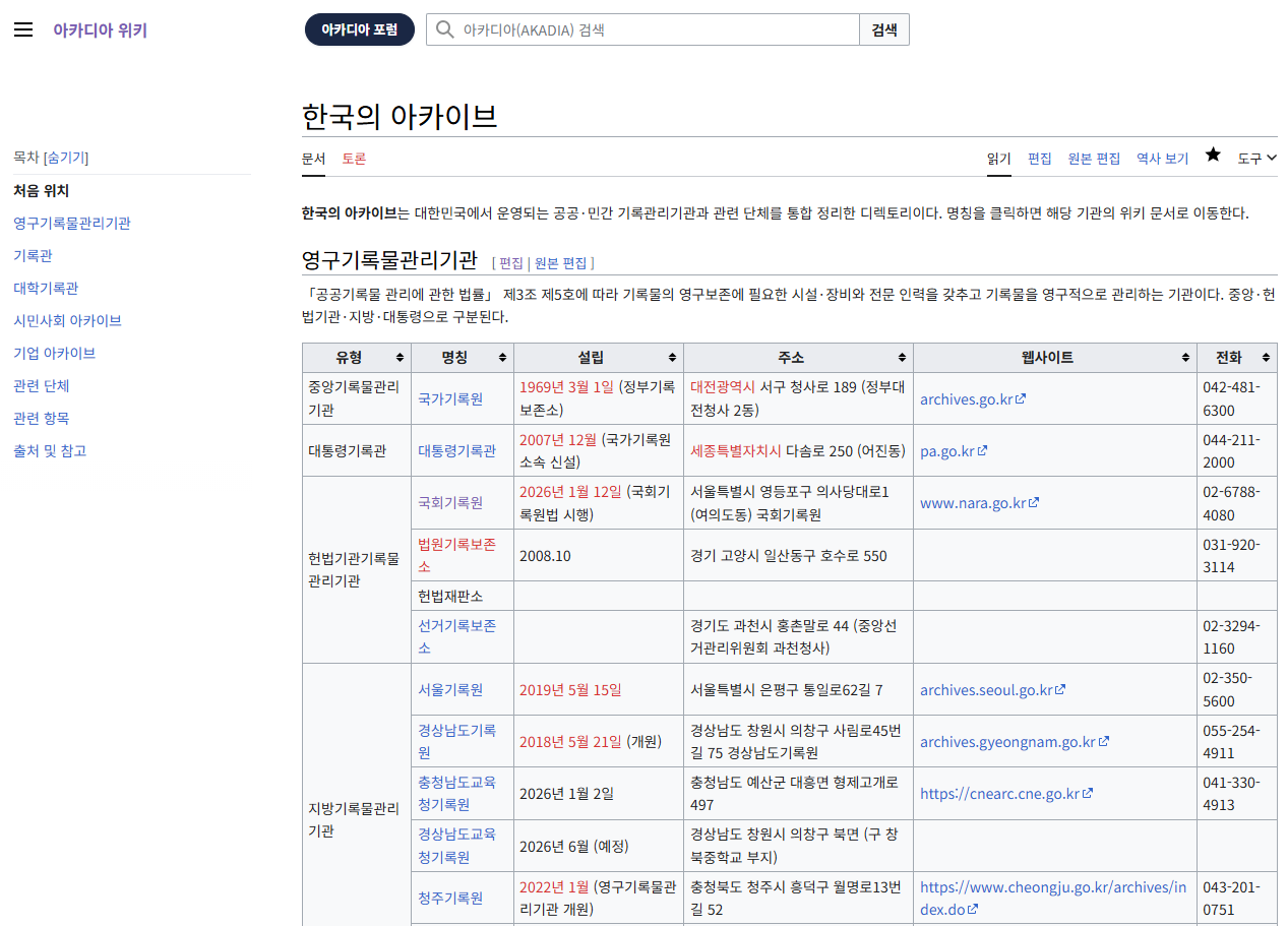보시면 알겠지만 큰 기관 단위의 '기록관' 홈페이지가 없는 곳도 많습니다. 이것이 우리의 현재를 반증하지 않을까 그런 생각도 해봅니다.