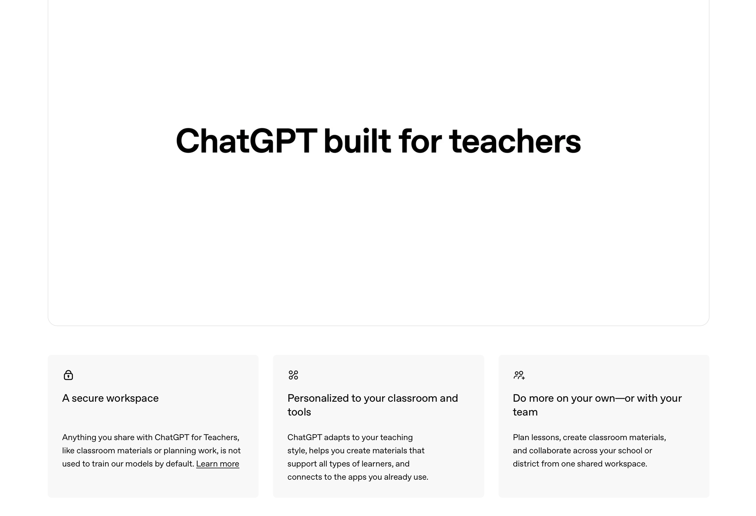 ChatGPT for Teachers 공식 소개 화면