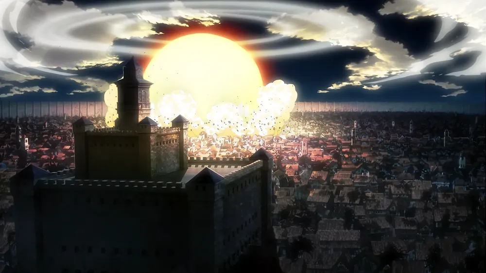 (핵무기를 연상시키는 초대형 거인의 폭발 장면)