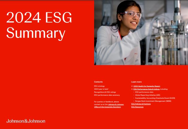 J&J ESG Summary 첫 페이지, 이미지를 누르면 사이트로 이동해요. (이미지: J&J)