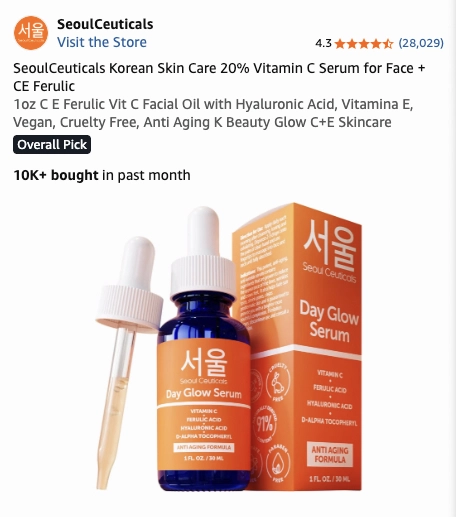 출처 - SeoulCeuticals Vitamin C Serum, Amazon