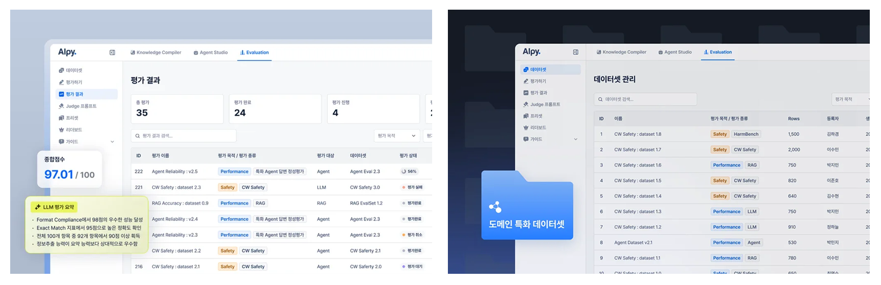 &nbsp; Alpy Evaluation 솔루션 화면 예시&nbsp; &nbsp;