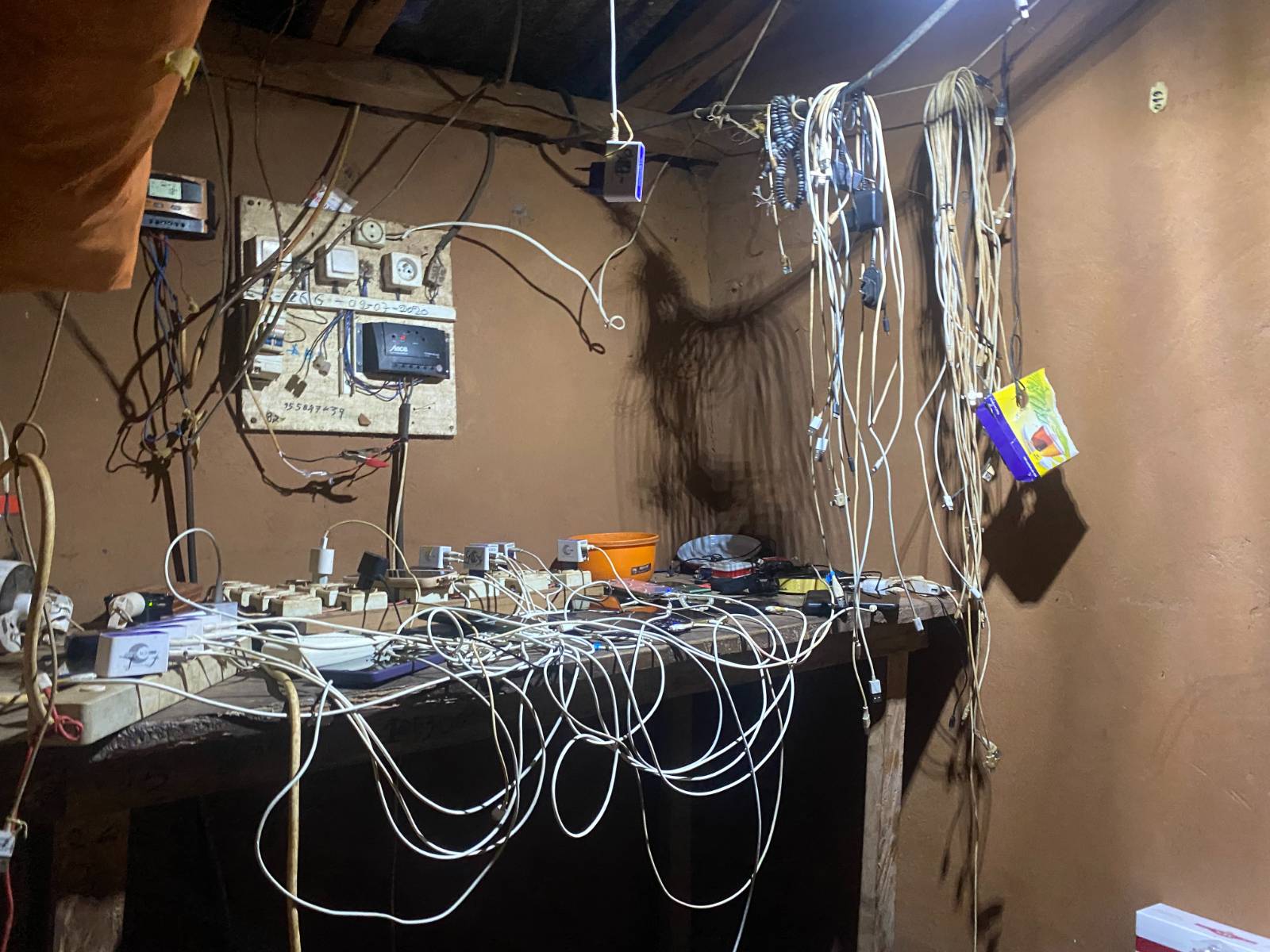 The only place to charge electronic devices in the village