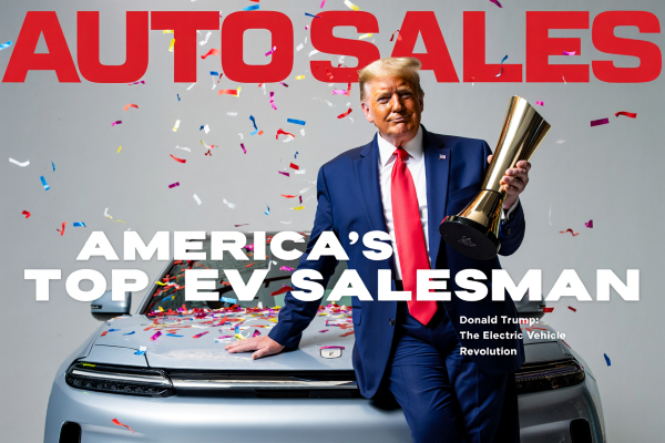 트럼프가 전기차 시장을 위축시킬 것이라는 전망과 달리 최고의 전기차 세일즈맨이라는 평가를 받고 있다.&nbsp;[사진: Reve AI]