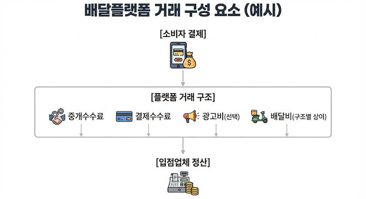 배달 플랫폼 거래 구성 요소(출처: 뉴스투데이)