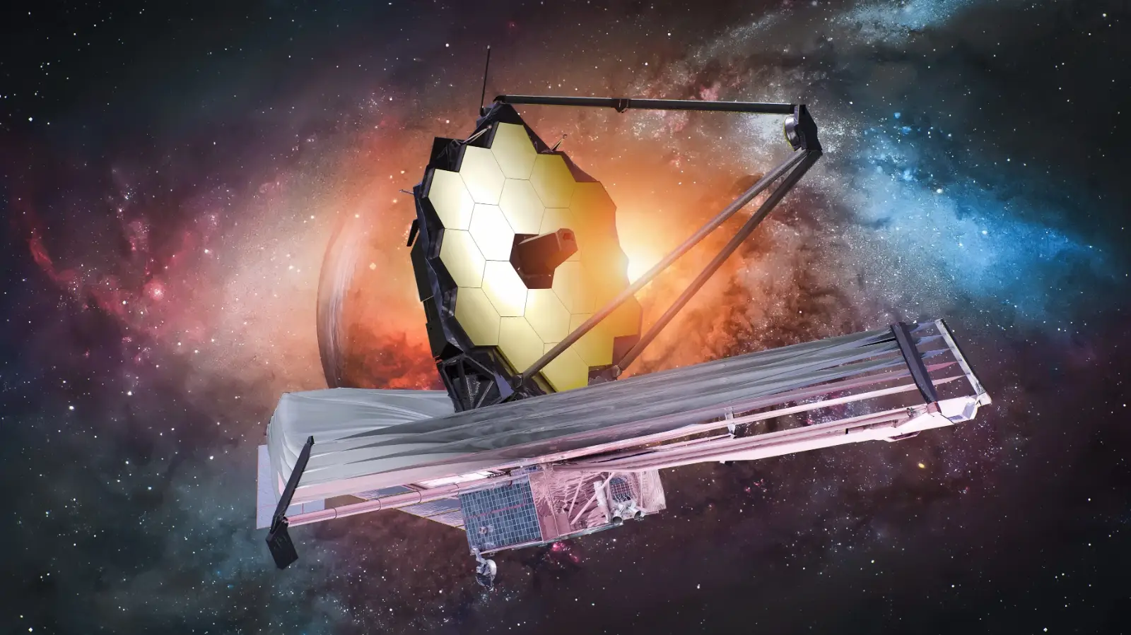제임스 웹 우주망원경(JWST). 2021년 발사된 적외선 우주망원경으로 초기 우주와 외계행성을 관측하며 천문학의 새로운 시대를 열고 있다. ⒸNASA, ESA, CSA, and STScI