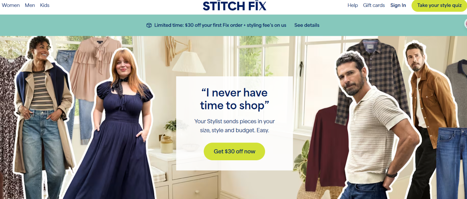 스티치 픽스(stitch fix) 공식 홈페이지 메인화면이예요. (화면 클릭시 해당 홈페이지로 이동해요.)