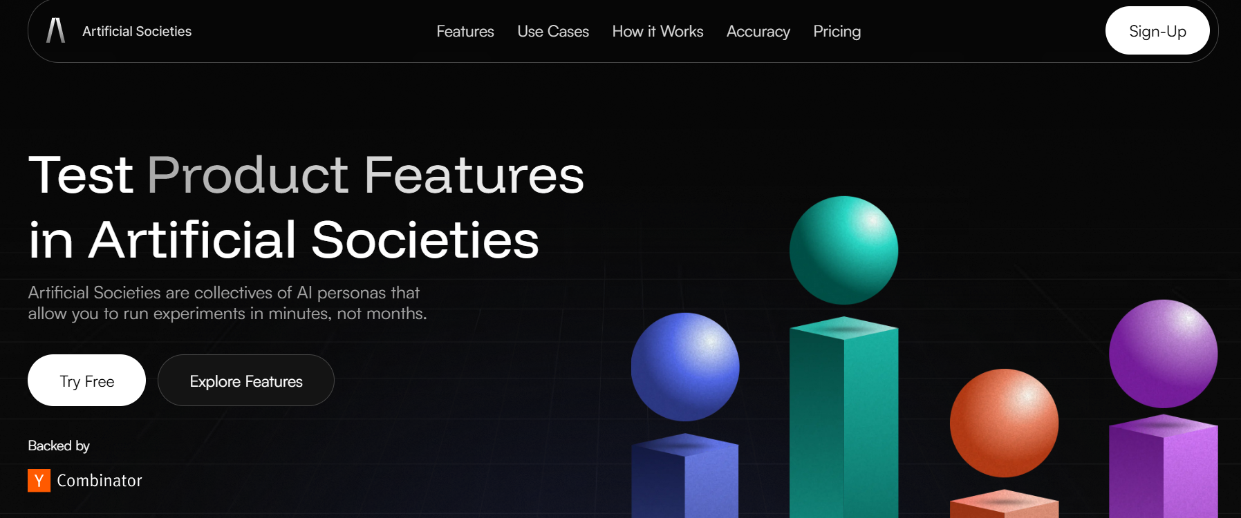 Artificial Societies 홈페이지 메인 화면이예요 (클릭시 해당 홈페이지로 이동해요)