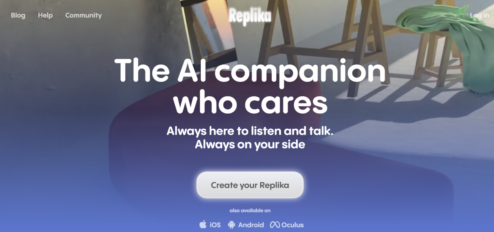 Replika 홈페이지 화면이예요. 클릭시 해당 홈페이지로 이동해요.