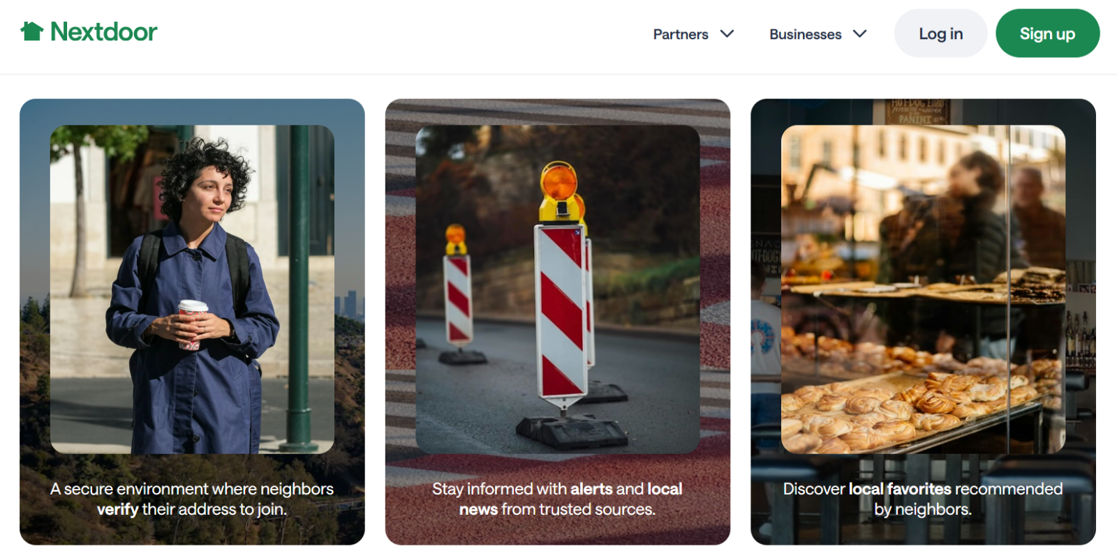 Nextdoor 홈페이지 메인 화면이예요. 클릭시 해당 사이트로 이동해요.
