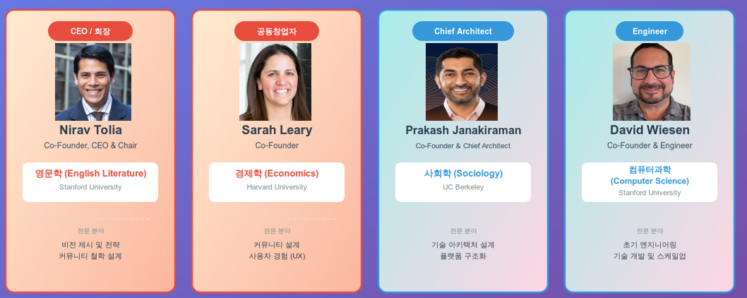 Nextdoor 초기 창업팀 멤버 구성이예요. 