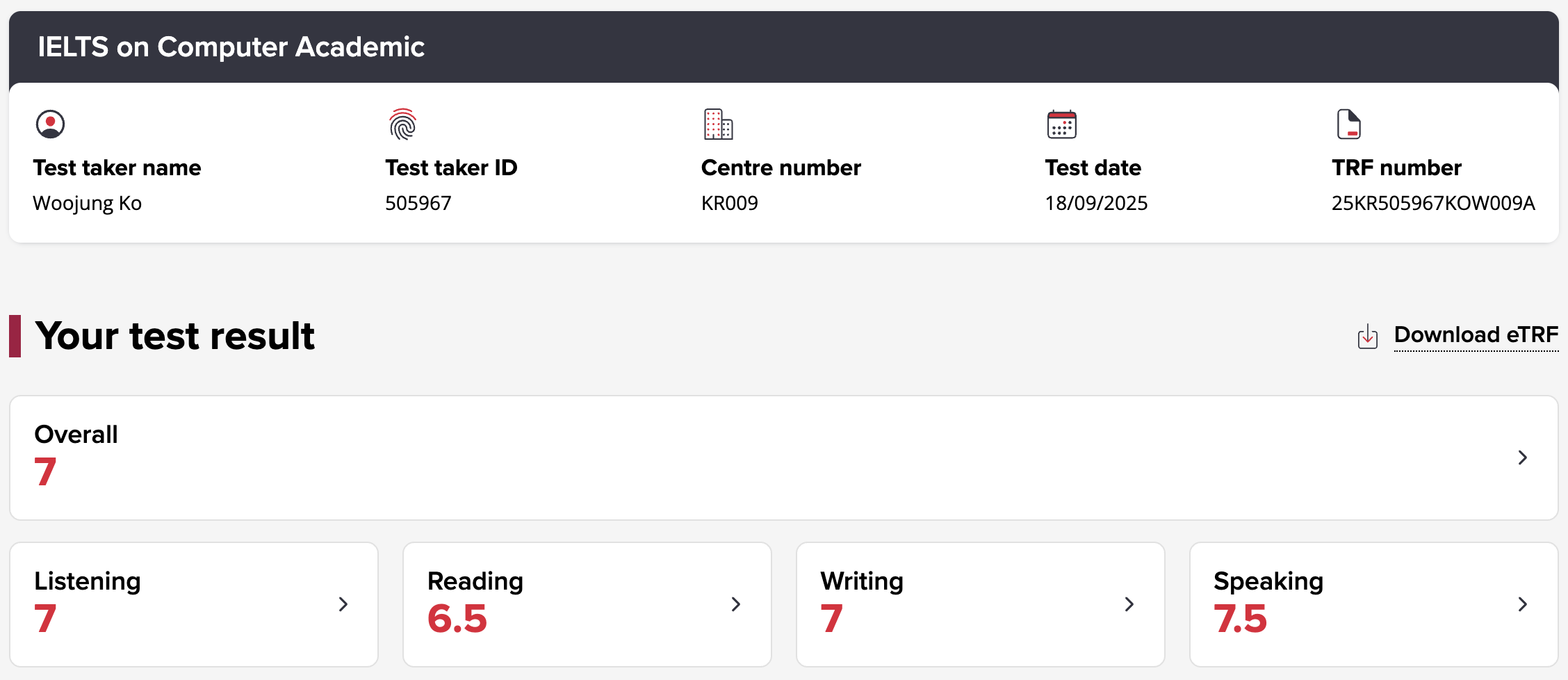 세 번째 시도,&nbsp;합격. 6점만 받아도 되는데 7.5까지 받았네.