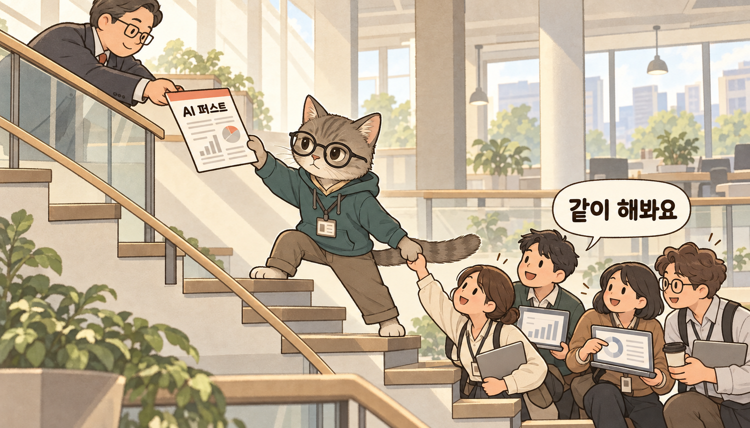 위에서 내려오는 선언과 아래에서 올라오는 모임 사이에 선 공냥이