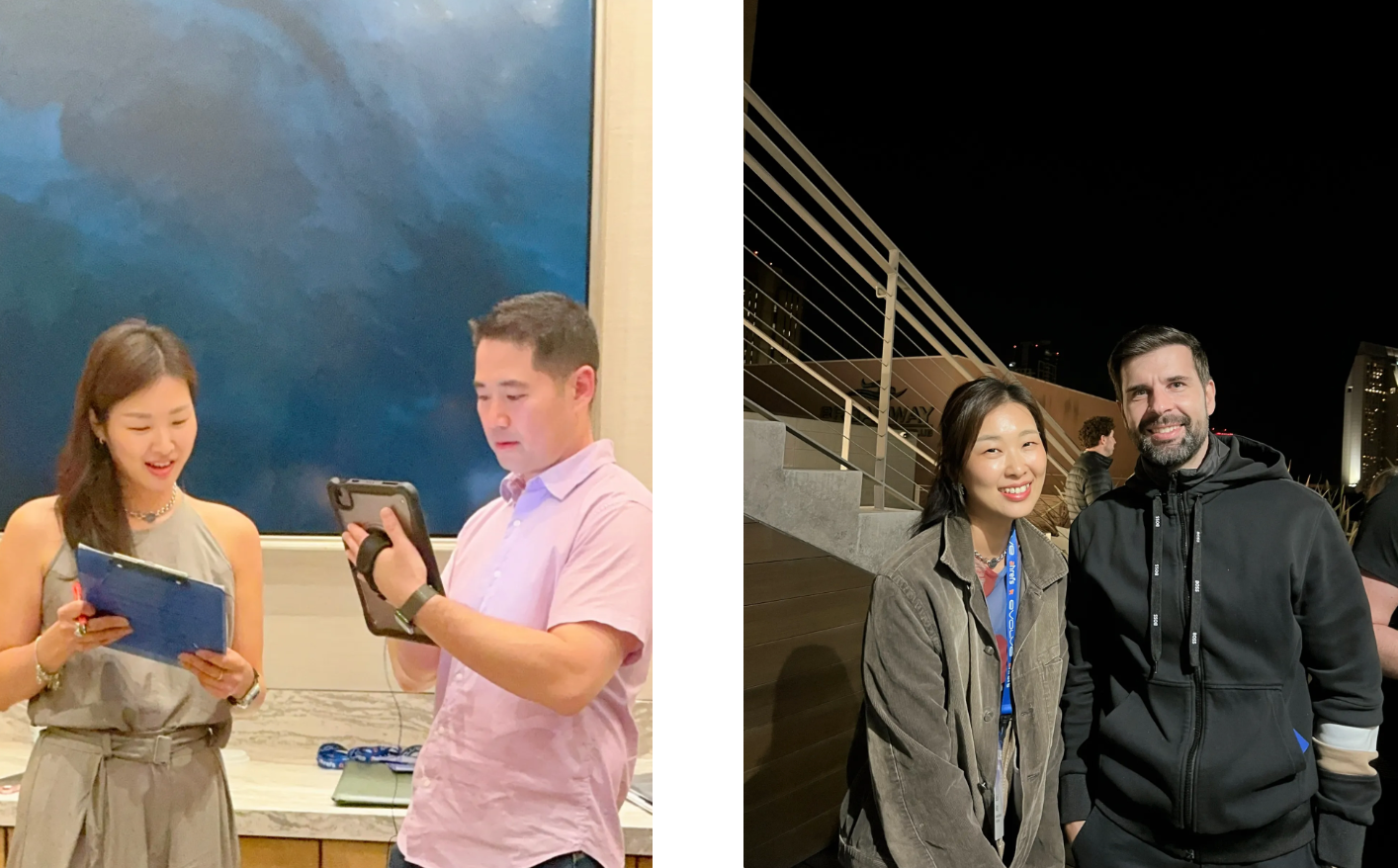 Ahrefs Evolve 2025에서 VP of Marketing Sam이 내는 AI 퀴즈도 맞추고, 용기내어 CMO인 Tim과도 사진을 찍었습니다.