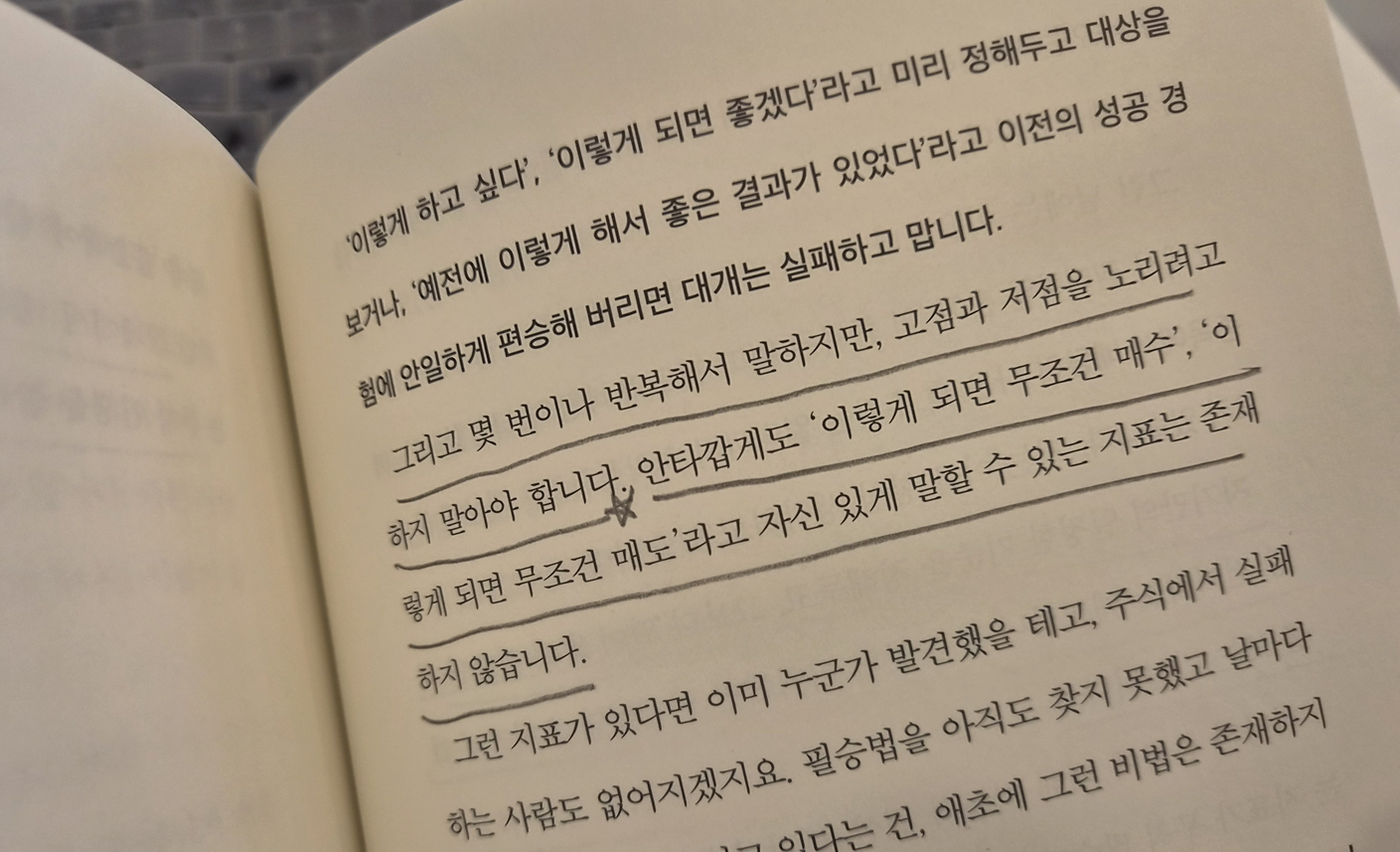 저는 이렇게 밑줄을 긋고 나중에 다시 책을 펼쳐볼때 밑줄 부분만 다시 읽습니다.