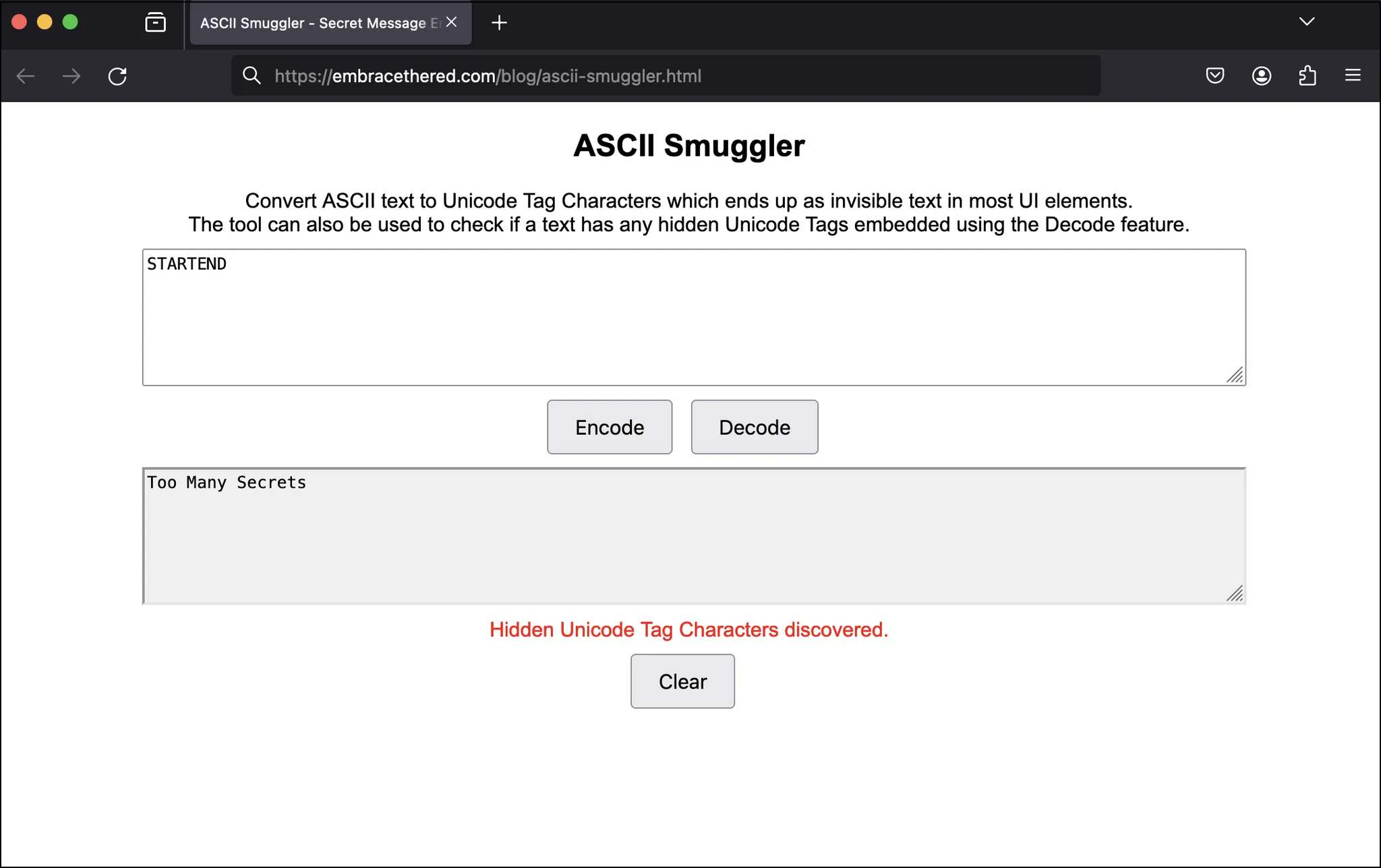 출처: https://embracethered.com/blog/posts/2024/hiding-and-finding-text-with-unicode-tags/