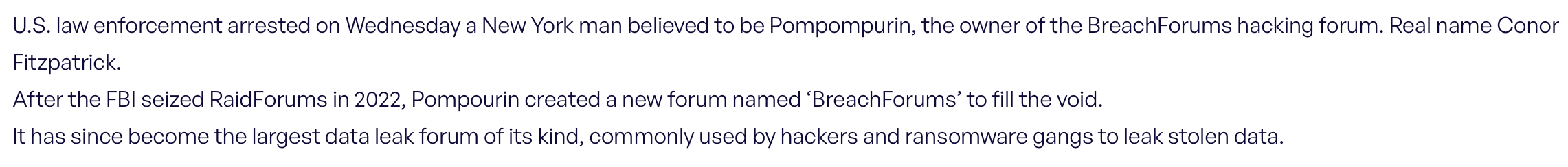 출처: virtual routes 기사 (https://virtual-routes.org/ransomware-countermeasures-tracker/owner-of-breachforums-arrested-in-the-us/)