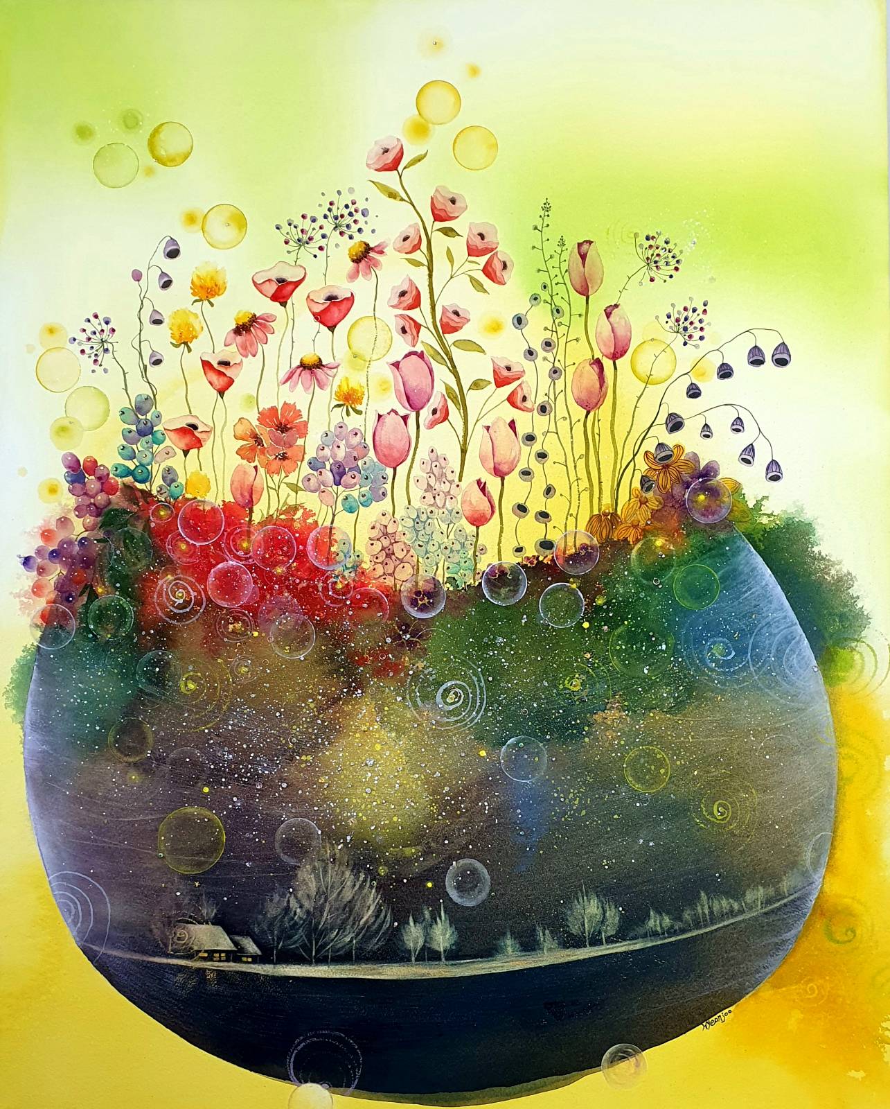 (꿈항아리1, 2026, watercolor on canvas, 72.7x60.6cm)