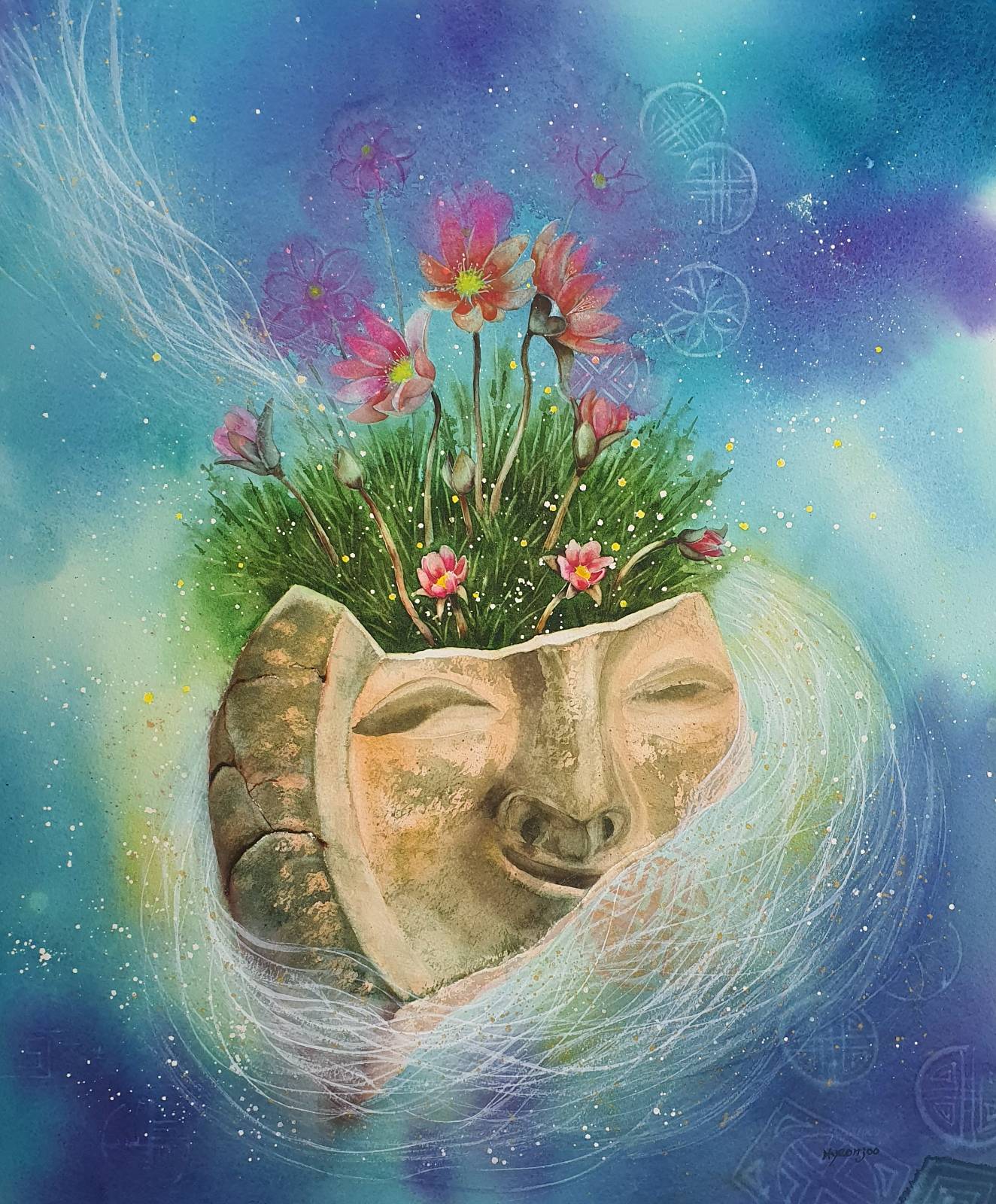 이현주, 수막새(신라의 미소), watercolor on canvas, (72.7*60.6)cm, 2026