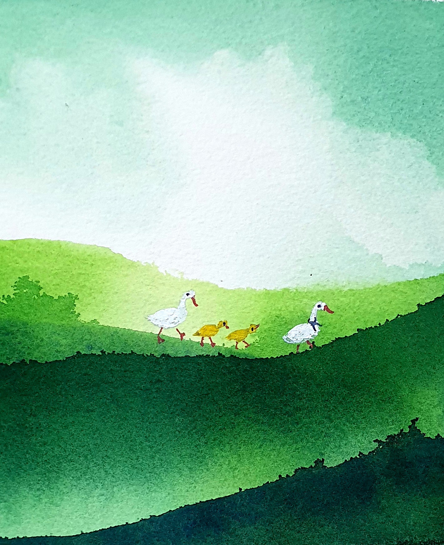 들판을 건너는 거위 가족1(watercolor on paper)