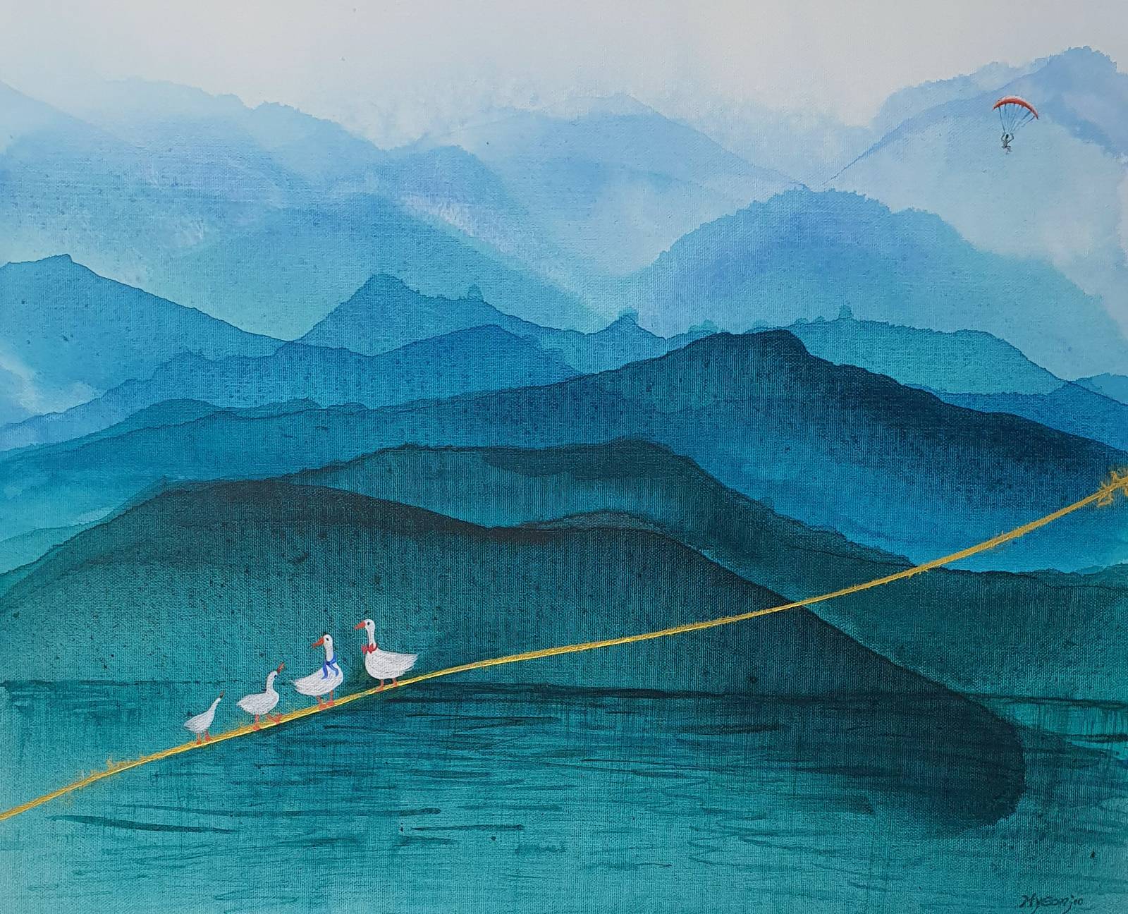바다위를 건너는 거위 가족2 (mixed on canvas)

