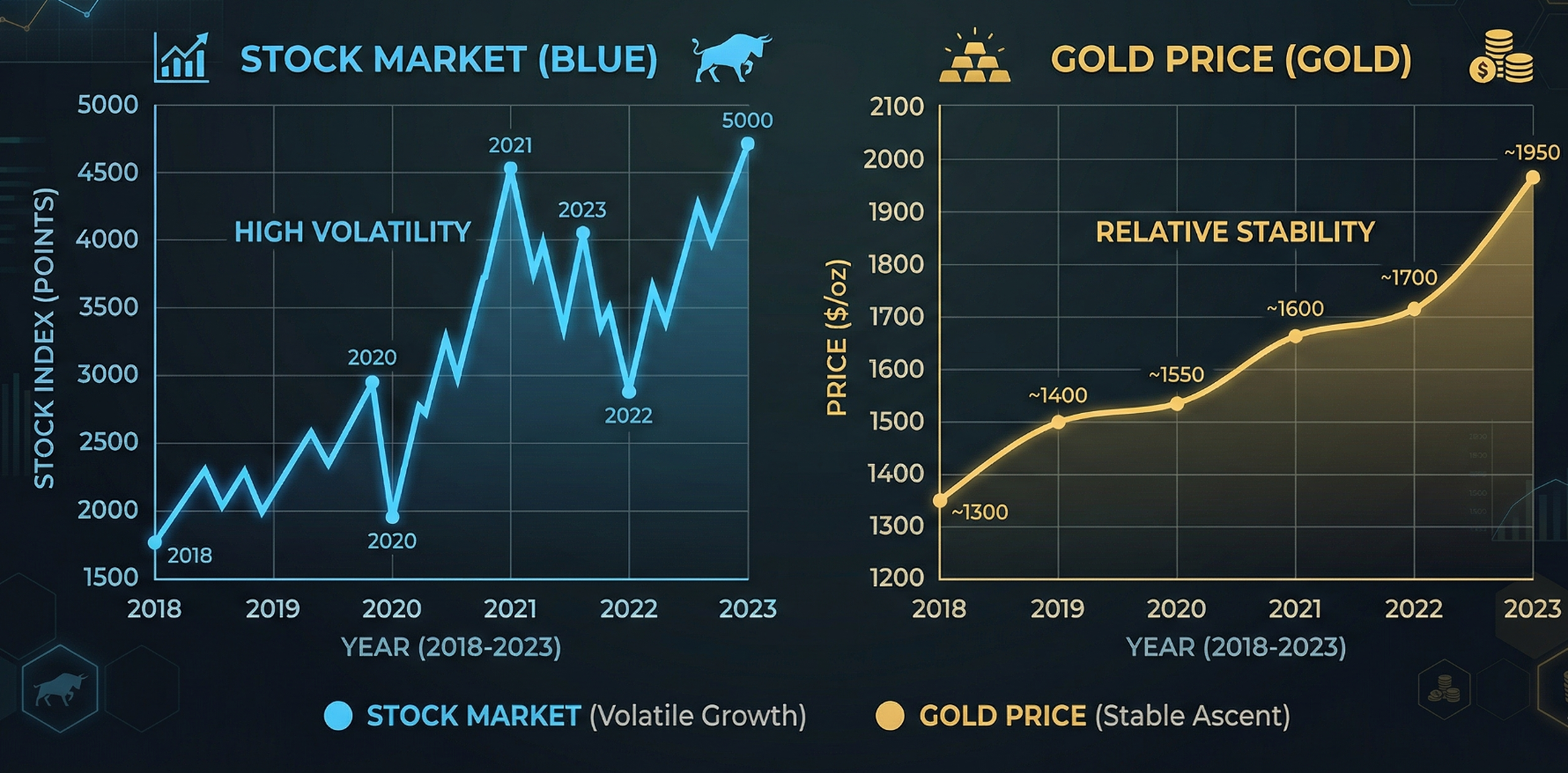 &nbsp;금 현물 ETF와 주식의 가격 변동성 비교 차트&nbsp;