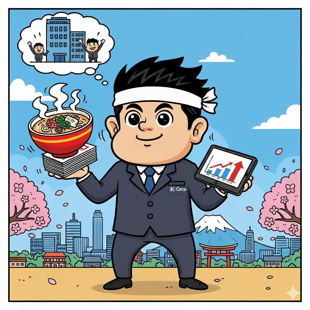 이상적인 한국기업의 일본 법인대표. 한 손에는 현지 문화를, 다른 손에는 매출 숫자를 든 모습입니다.