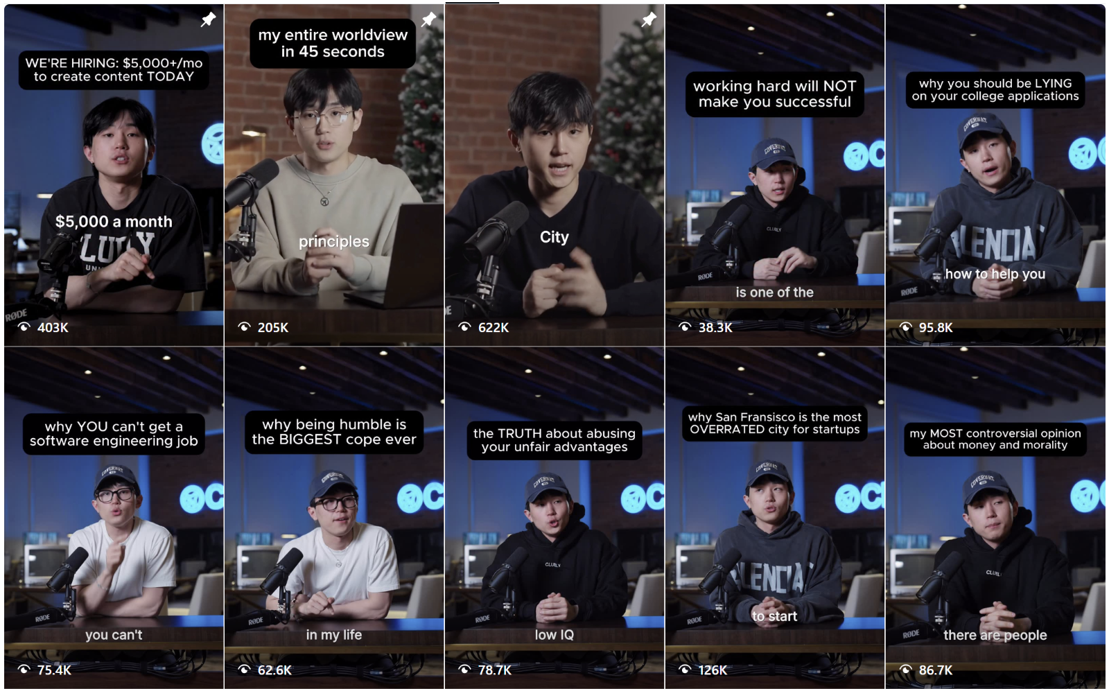 '실리콘밸리의 실체,' '아시아 남자의 문제점' 등 꾸준하게 Ragebait(분노유발) 컨텐츠를 찍어내는 Roy Lee(출처: Roy Lee 인스타그램 캡쳐)