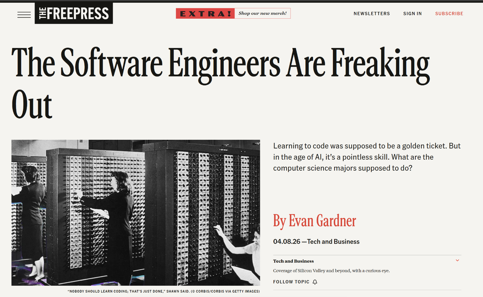 AI로 더 많은 걸 얻는 사람이 있는 반면, 평생 갈고닦은 기술이 하루아침에 무의미해지는 사람들도 늘어나고 있습니다. (출처: The Free Press)&nbsp;