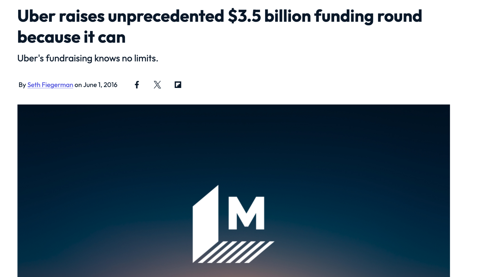 우버는 지난 2016년, 사우디아라비아 국부펀드로부터 35억 달러라는 전례 없는 규모의 투자를 유치하면서 '쫄지 않고' 가능한 최대 밸류에이션으로 투자금을 확보하는 과감한 전략을 증명했다. 이 투자는 우버의 기업 가치를 급상승시키는 중요한 전환점이 되었다.(출처: mashable)