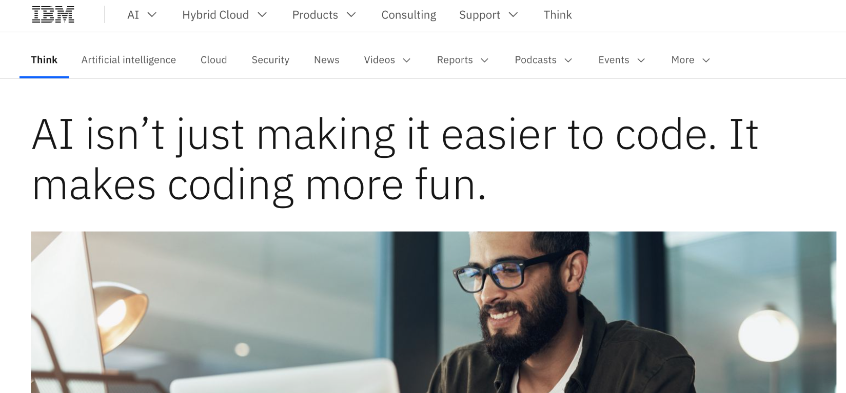 IBM의 기사는 AI 코딩 도구가 단순히 코딩을 쉽게 만드는 것을 넘어, 개발자가 문제 해결, 새로운 로직 설계 등 창의적인 작업에 더 집중하게 함으로써 코딩을 더 즐겁게 만든다고 주장한다.(출처: IBM)