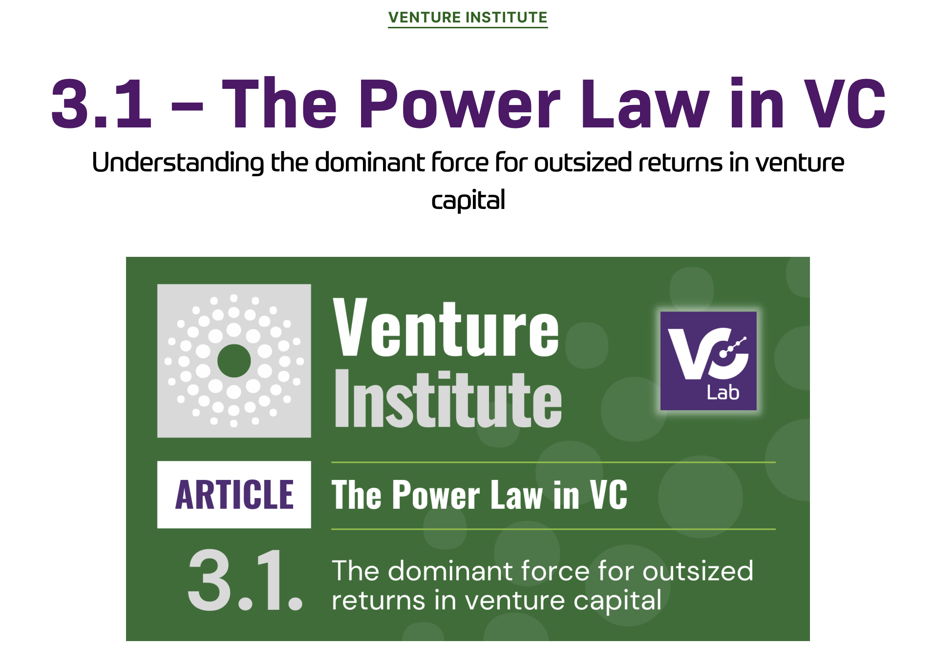 벤처 캐피탈(VC)에서 소수의 투자가 전체 수익의 대부분을 창출하는 '파워 로'를 설명한다. 이 법칙에 따르면, 10개 스타트업에 투자했을 때 그중 한 곳이 유니콘(기업가치 10억 달러 이상)이 되면, 이 한 건의 수익이 나머지 9개 투자의 총수익을 합친 것보다 커질 수 있다는 것이다. 이러한 '한 방'을 노리는 것이 벤처 캐피탈의 기본 전략이며, 따라서 여러 번의 실패는 당연한 과정으로 여겨진다.(출처: govclab)