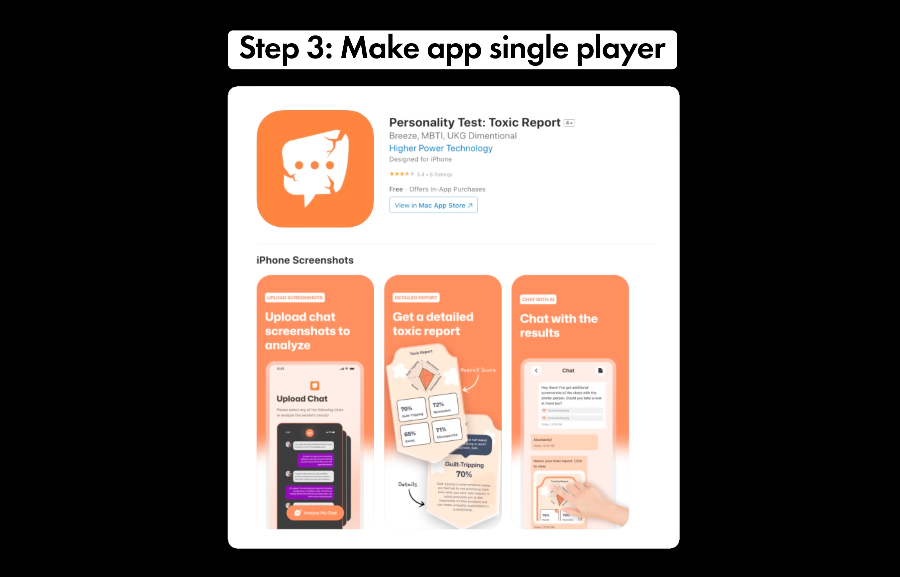 Step 3 : 싱글 플레이 모드로 만들기 (출처 : Starter Story)