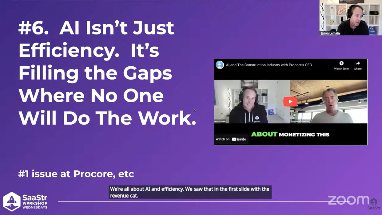 출처 :&nbsp;10 AI Trends in SaaS Right Now with SaaStr CEO Jason Lemkin on LIVE SaaStr Workshop Wednesday 캡처&nbsp;