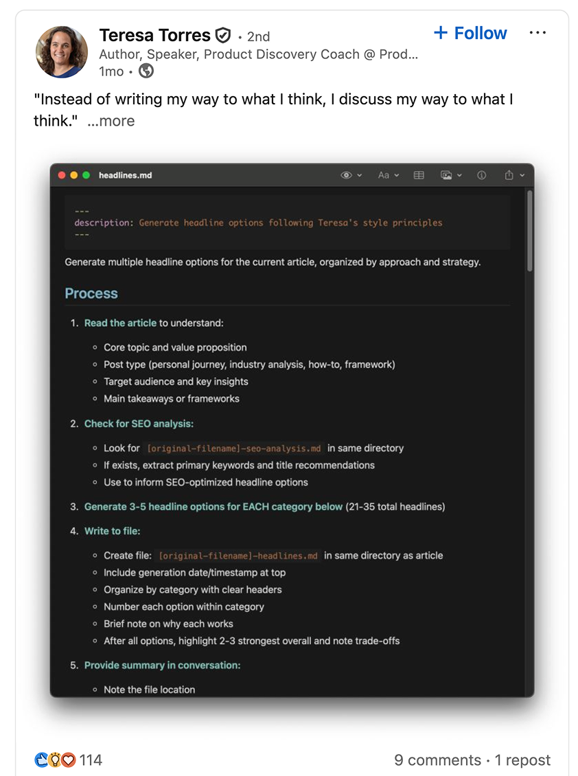 출처 : Teresa Torres Linkedin