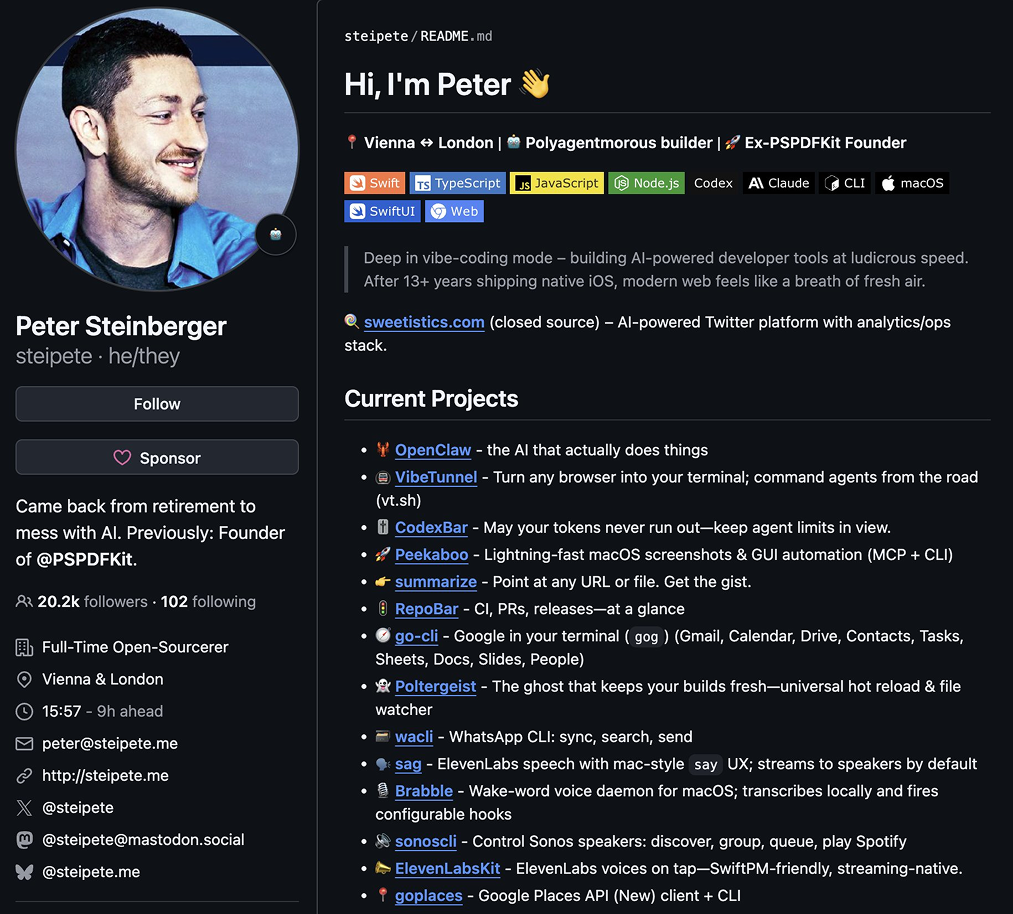 출처 :&nbsp;Peter Steinberger github 프로필