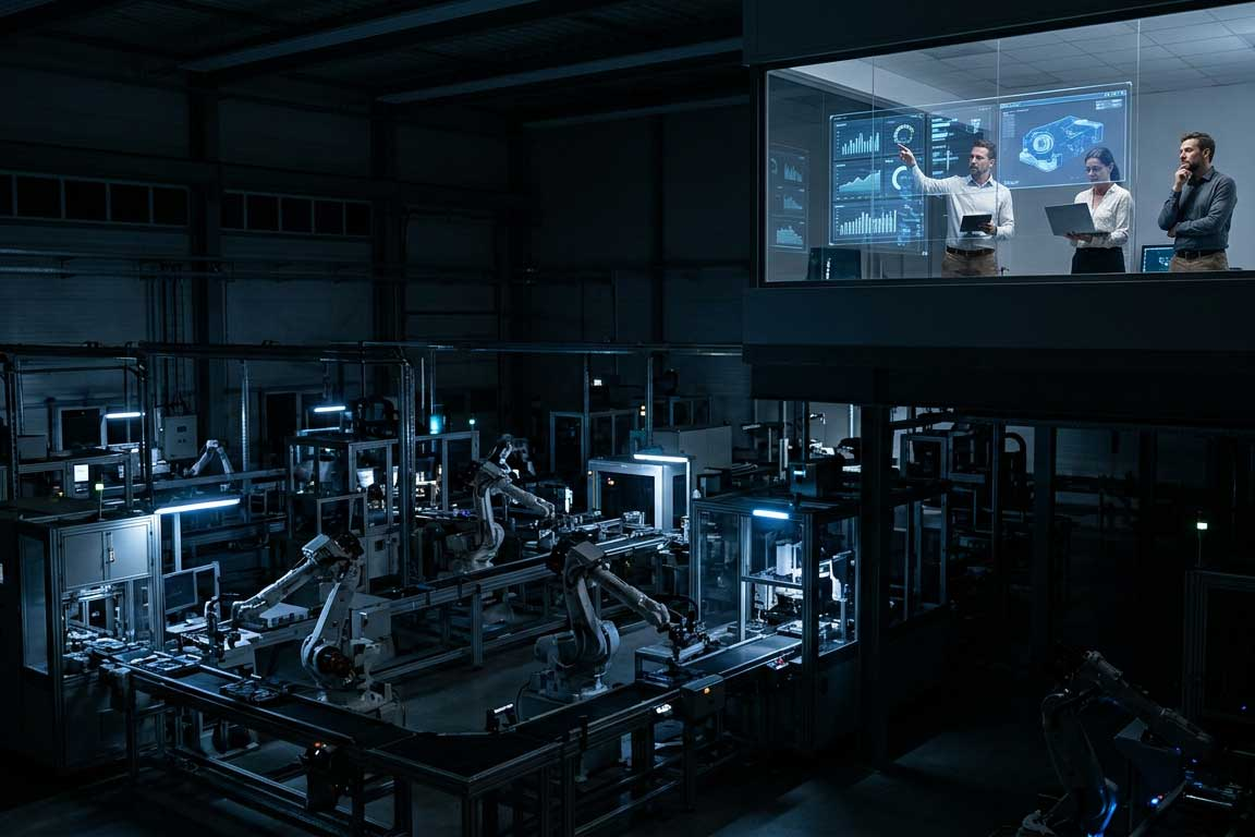 다크 팩토리(Dark Factory) 개념을 시각화한 이미지.이미지 출처 : cow-shed.com