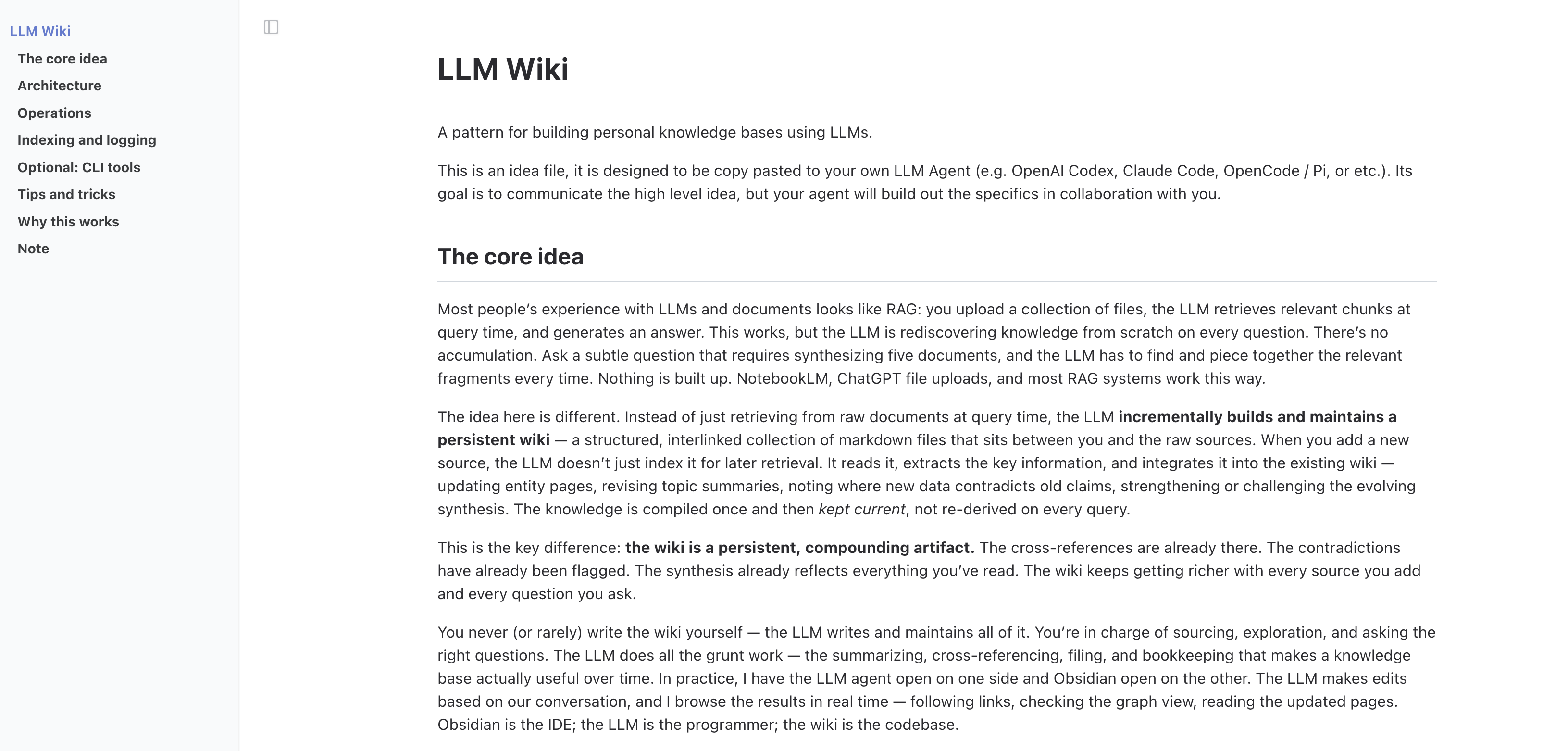 Karpathy가 만들고 있는 LLM wiki.이미지 출처 :&nbsp;gist.githubusercontent.com