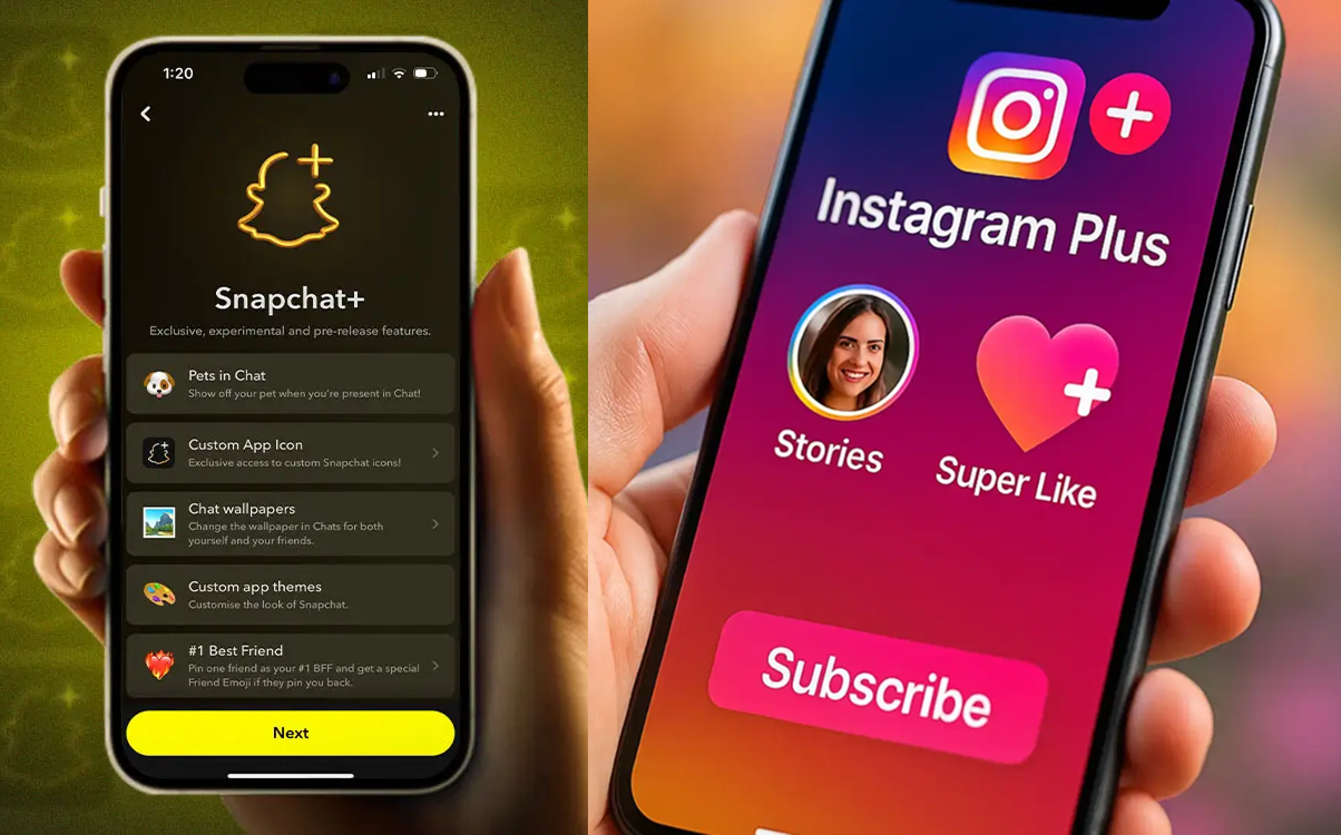 스냅챗 플러스를 따라한 인스타그램 플러스 이미지 출처 : snapchat, instagram&nbsp;