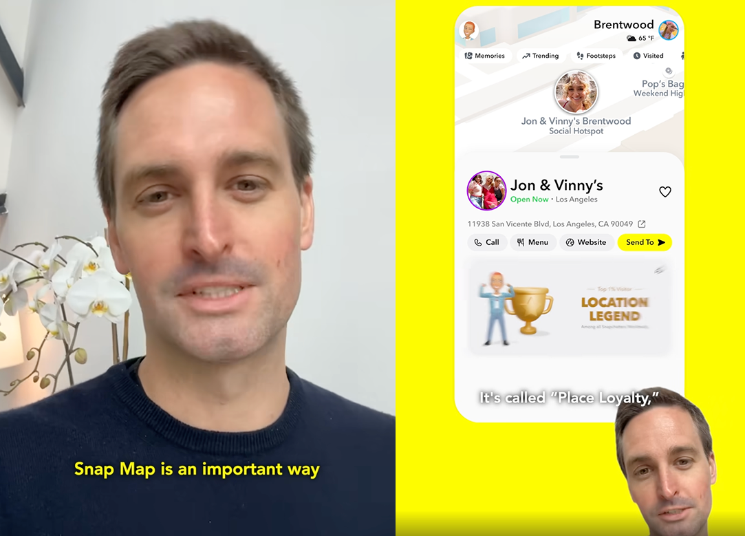 Snap Map의 신기능 'Place Loyalty' 기능을 소개하는 에반 스피겔이미지 출처 : Evan Spiegel's Linkedin