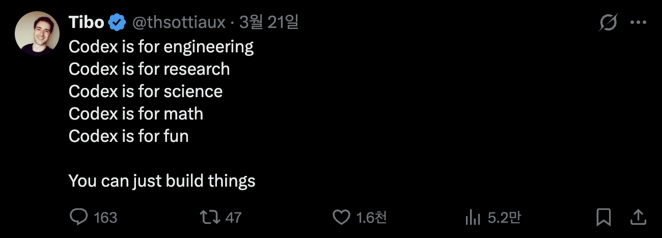 이미지 출처 : @thsottiaux, X