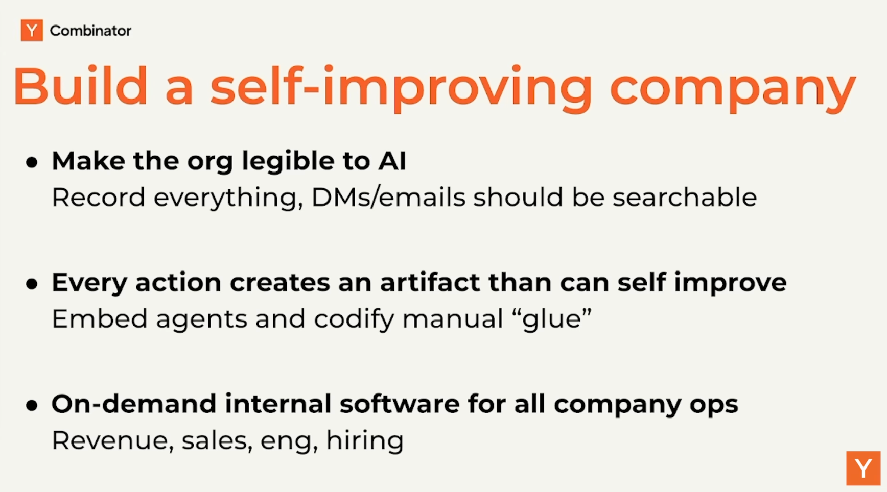 이미지 출처 : Youtube 'How to Build a Self-Improving Company with AI', from&nbsp;Y Combinator