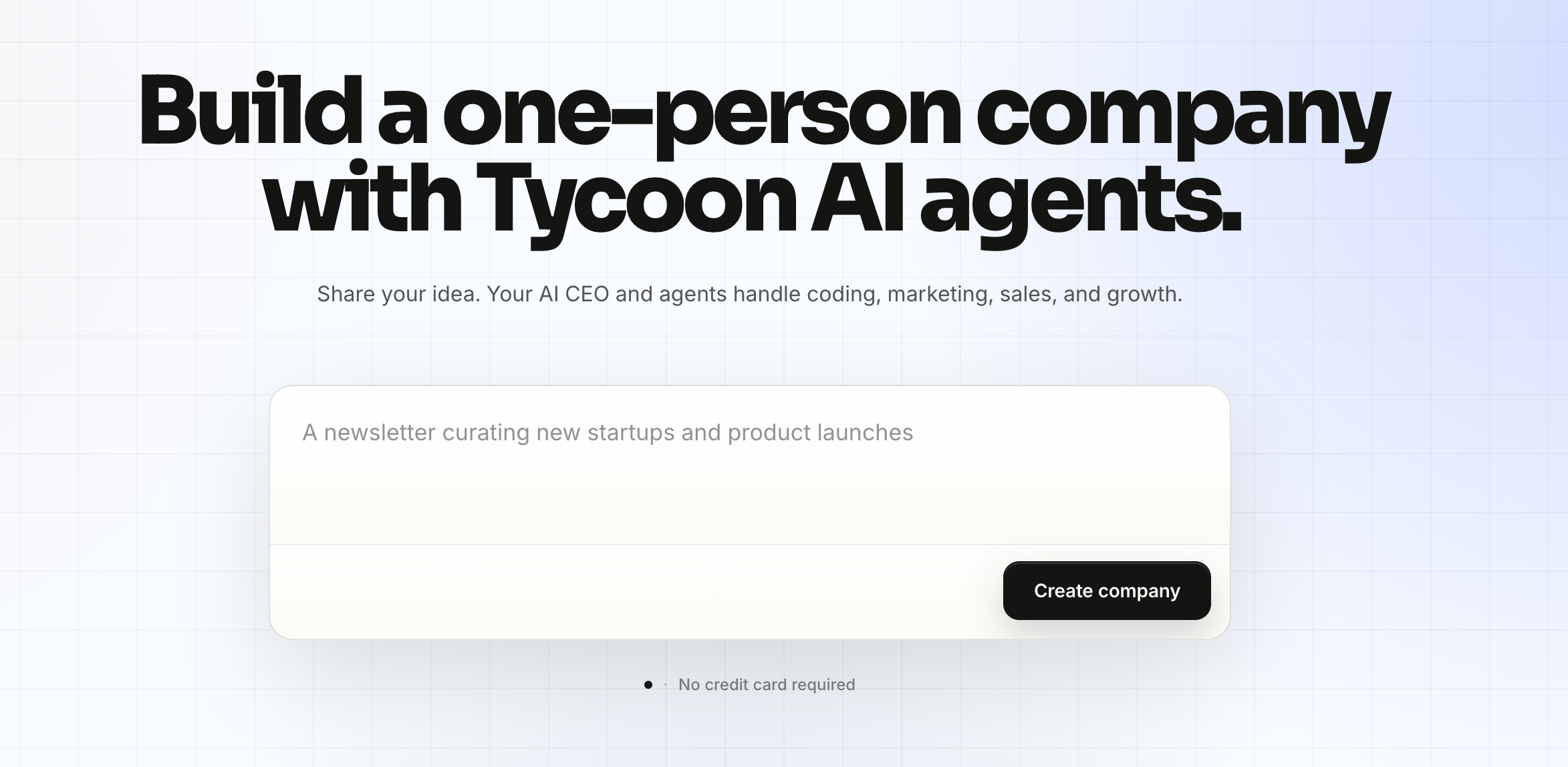 1인 창업가를 위한 Tycoon의 시작 화면.
<br />이미지 출처 : tycoon.us