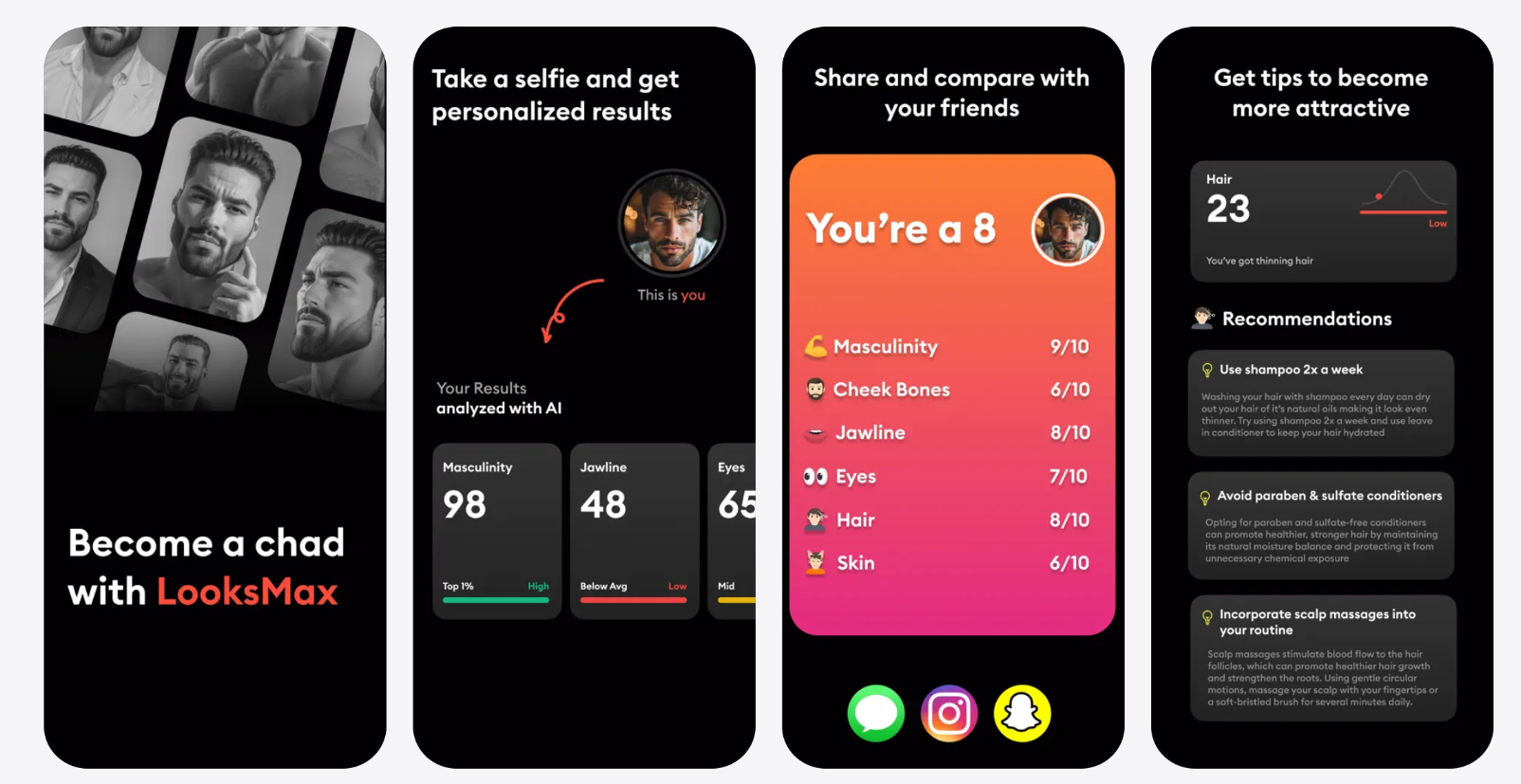 셀피를 AI로 분석해 외모 점수를 매기는 앱 '룩스맥스 AI'.
<br />이미지 출처 : App Store