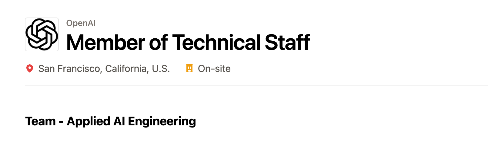 OpenAI는 직군을 특정하지 않는 '기술 스태프(Member of Technical Staff)'라는 명칭을 쓴다.
<br />이미지 출처 : openai.com