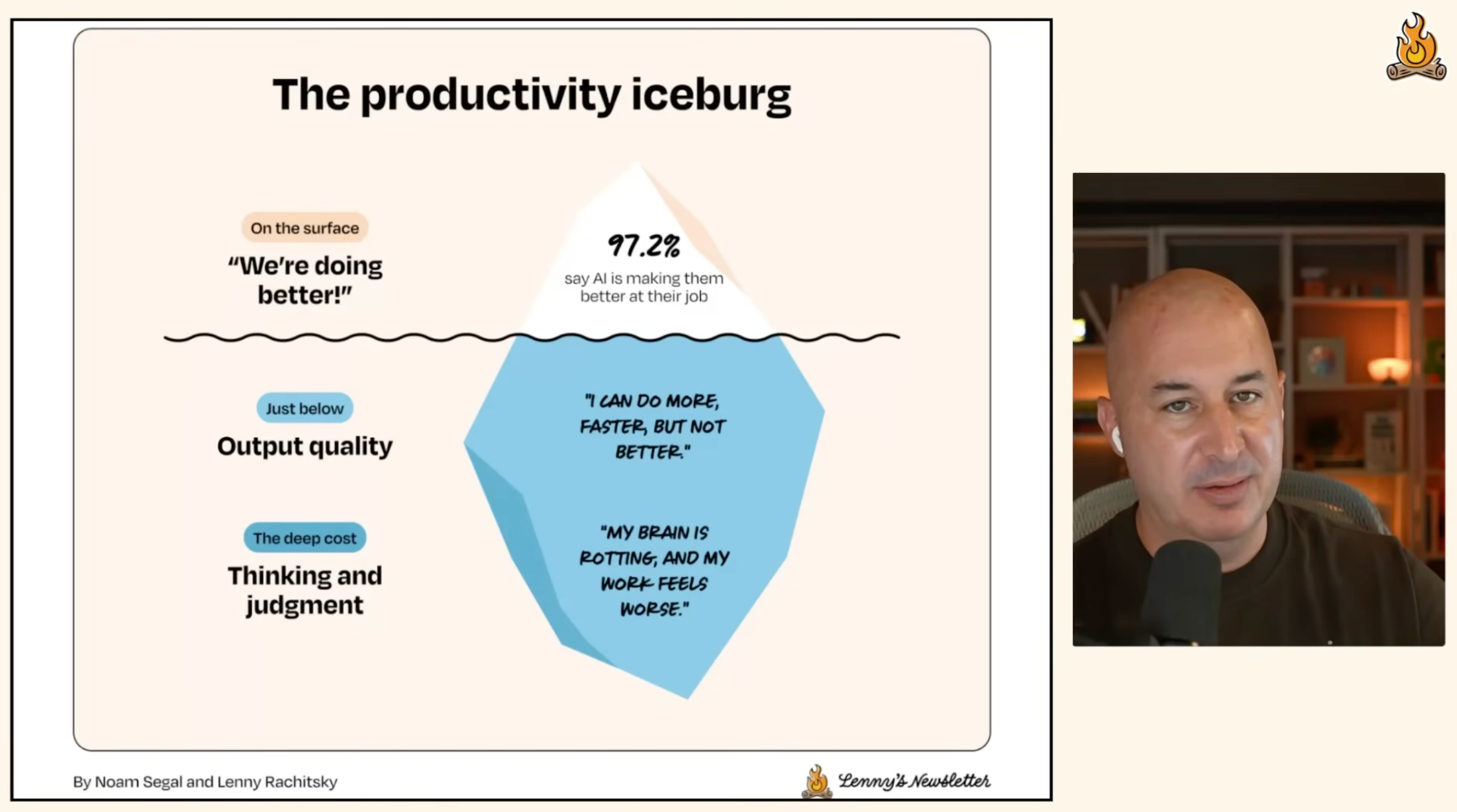 이미지 출처 : Youtube 'How tech workers actually feel about AI in 2026 | Annual AI sentiment survey (Noam Segal)' by Lenny's Podcast