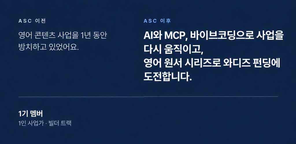 1기 멤버 · 빌더 트랙. 멈춰 있던 사업을 AI로 다시 시작했다.